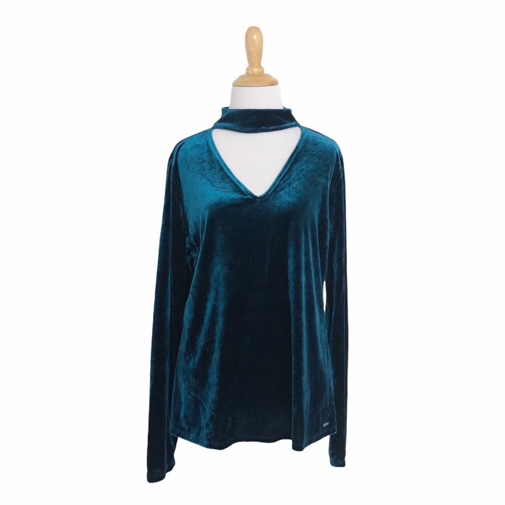 Tahari | Mirah Jewel-Tone Velvet Choker Top
